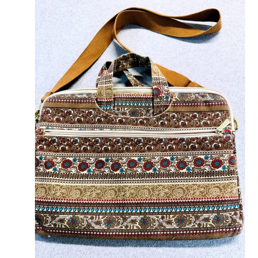 Dachee Laptop‎ Messenger Bag Womens 15.6 Inch Brown Boho Floral Tapestry Canvas